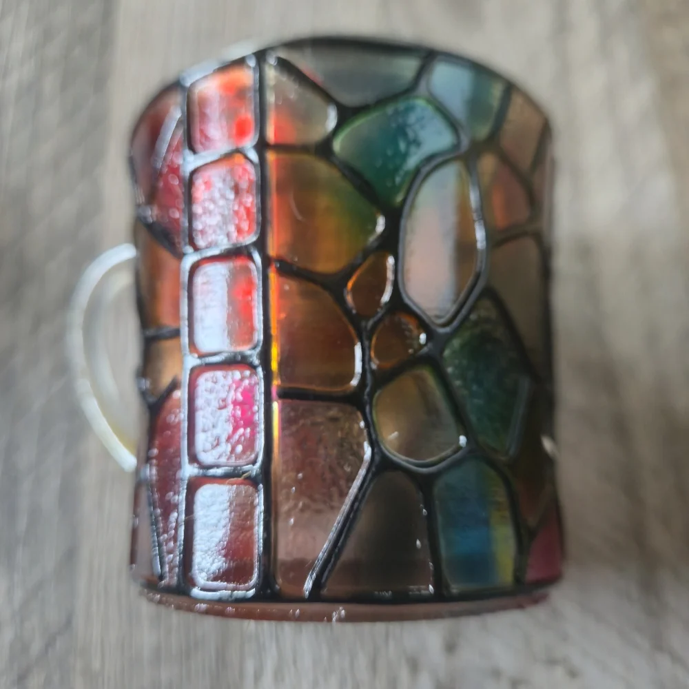 Unbranded NIB Stained Glass Mosaic Resin Mug Stainless Steel Liner 3.5" - Picture 2 of 8